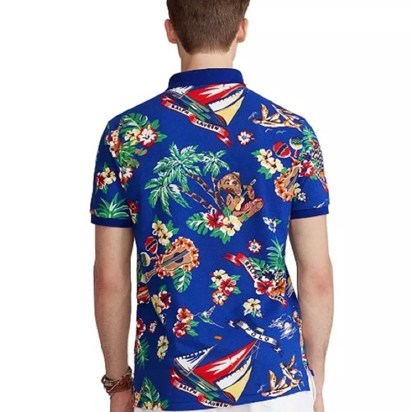 Ralph Lauren Men's Blue Tropical Polo Shirt - Picture 3 of 10